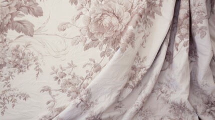 Obraz premium Vintage French toile, floral design, draped elegantly, muted color palette