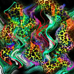 Combination textile collage pattern of wave and lines colored leopard snake tiger textures


