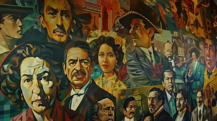 Obraz premium Historical Mexican Figures in Colorful Mural