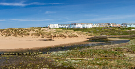 Bude Cornwall Uk . Beautiful landscape by the Atlantic Ocean on a sunny day.