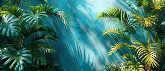 concept of relaxation on the ocean shore, white sand and palm leaves.