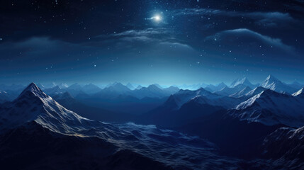 Mountain forest landscape at night with starry sky natural background