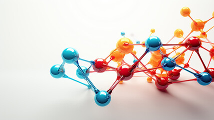 Abstract molecular structure with colorful spheres and connections, white background