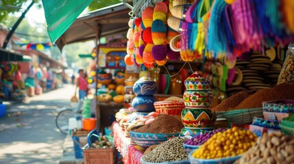 Fototapeta premium Vibrant Mexican Street Market with Colorful Spices