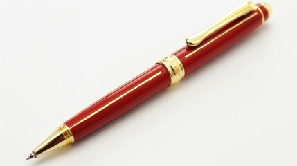 Fototapeta premium Red Pen with Gold Stripes on White Background