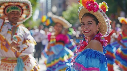 Fototapeta premium Woman in traditional dress dancing at festival