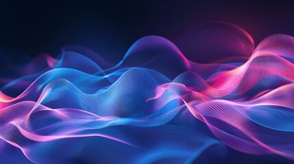 Obraz premium Abstract background of glowing lines in bright neon colours on a dark background, Musical sound waves. Abstract futuristic neon wave background, Colorful music wallpaper 