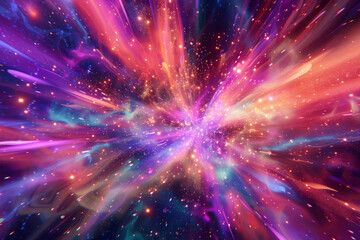 Fototapeta premium A mesmerizing explosion of vivid colors and sparkling light trails in a cosmic space scene, evoking a sense of galactic wonder and energy.
