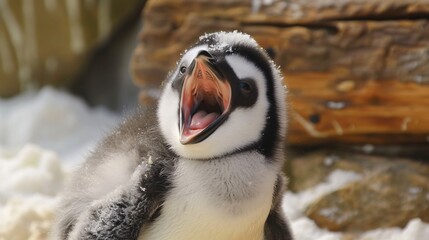 Naklejka premium a penguin with its mouth open