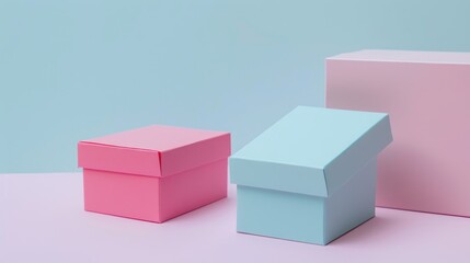 Pink and blue paper box on white background for packaging design