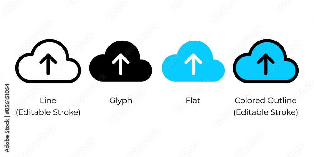 Poster upload to cloud, drag and drop to upload, online backup concept vector icon set for website design, 