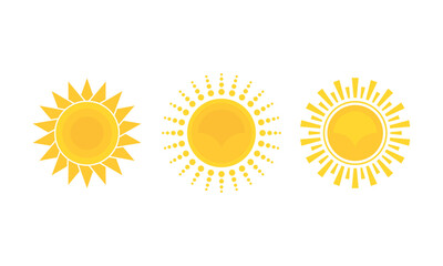 Set of Sun Icons Collection Flat Design Vector Isolated on White Background