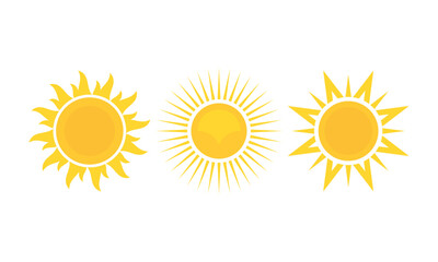 Set of Sun Icons Collection Flat Design Vector Isolated on White Background
