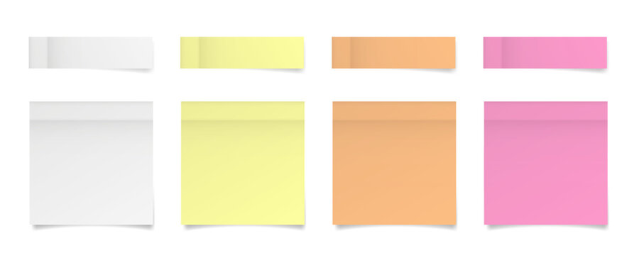 Set of square paper stickers. Stick in notes. White, yellow, orange and pink neon colors. Multicolor post it notes. Sheets of paper. Tag, sticky note	
