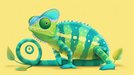 Fototapeta premium I imagine an image of a colorful chameleon on a branch against a white background