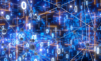 Neural network 3D illustration. Big data and cybersecurity