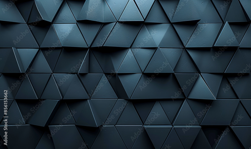 Poster futuristic high-tech triangular structure dark 3d render wall with 3d triangle tile pattern textured