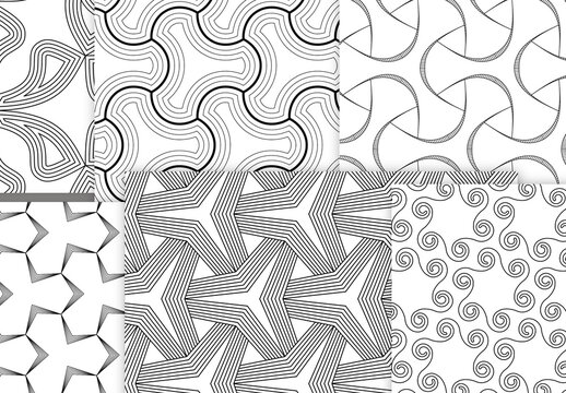 Seamless Pattern Collection with Simple Black and White Geometric Shapes