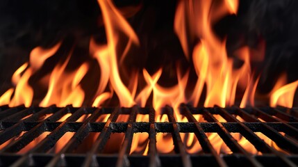 Close Up Of A Hot Grill With Flames