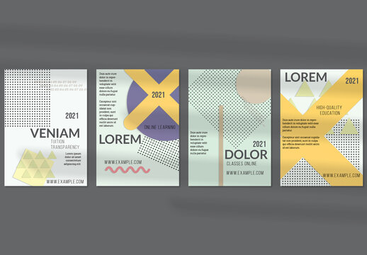 Flyer Layout with Paper Cut Layered Simple Geometric Shapes
