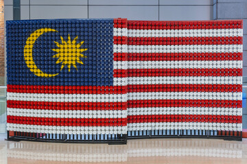 A Malaysian flag made out of plastic bottle. Jalur Gemilang for Independence Day or Merdeka Day celebration and Hari Malaysia.
