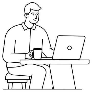 man working laptop desk coffee clip art preview