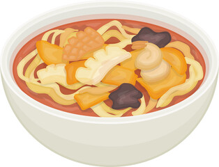 Illustration of Jjamppong, Korean Spicy Seafood Noodle Soup