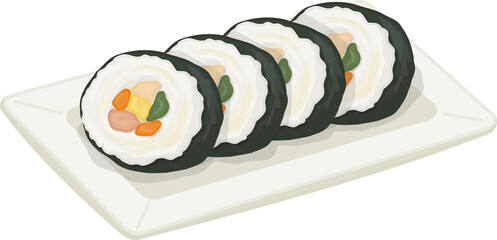 Illustration of Gimbap, Korean Seaweed Rice Roll