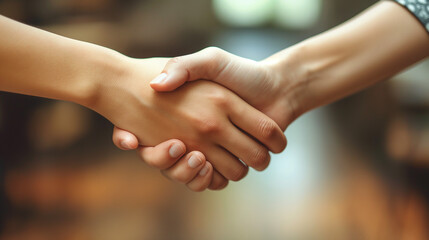 Handshake - Hand holding modern building in Business district at Bangkok city background. Business concept