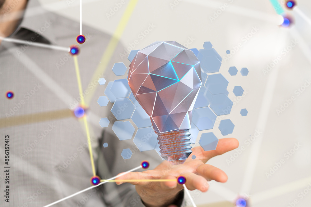 Poster Neural network 3D illustration. Big data and cybersecurity