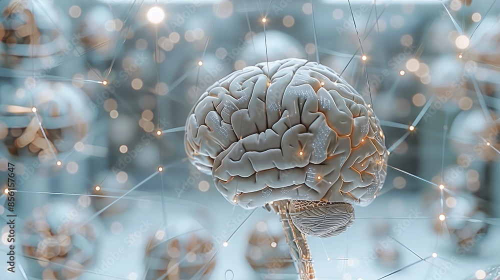 Aufkleber know-how on artificial intelligence, compact, a artificial brain in the centre, light background. ge