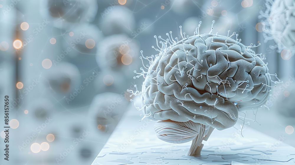 Aufkleber know-how on artificial intelligence, compact, a artificial brain in the centre, light background. ge