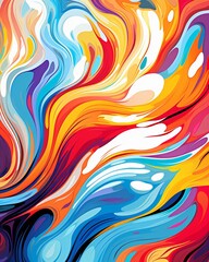 Dynamic abstract vector artwork, vibrant swirls of color intersecting, digital design, high-resolution, front view