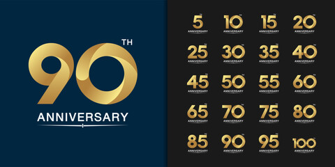 Set of premium anniversary logotype. Golden anniversary celebration emblem design for company profile, leaflet, magazine, brochure, web, banner, invitation or greeting card. © n.ko.studios