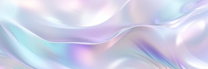 Fototapeta premium Minimalist white abstract wallpaper, holographic foil texture, light reflections creating soft hues, panoramic shot