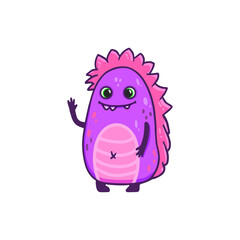 Cute cartoon monster on white background. Monster Icon. Happy Alien. Doodle Funny monster with pink color. 