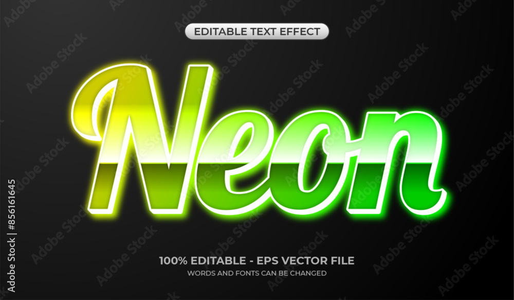 Fototapete 3d neon text effect. editable glossy and glowing text effect in a green fluorescent