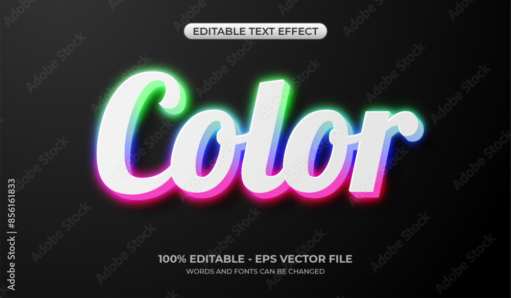 Fototapete 3d gradient color text effect. editable white bold text effect in a colorful neon theme