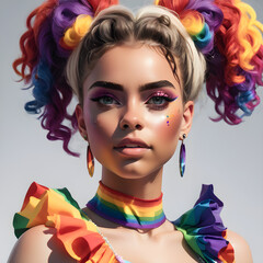 Obraz premium Una chica morena de coletas de caballo coloridas, que luce un atuendo para el pride