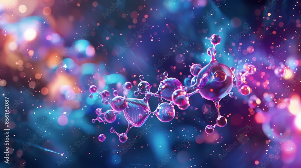 Aufkleber abstract representation of molecular structure intertwined with vibrant colors and light particles, 