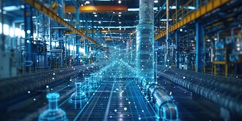 industry communication network in industrial technology automation in factories.image illustration