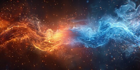 Obraz premium in this modern illustration you will find vs screens for sport games matches tournaments martial arts and fight battles a blue flame with sparks and glowing dust.stock illustration