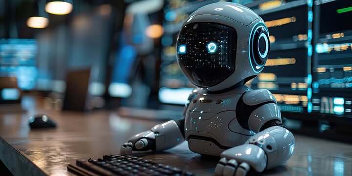 artificial intelligence ai chatbot chat with man using technology smart robot ai artificial intelligence by entering command prompt for generating something.stock photo