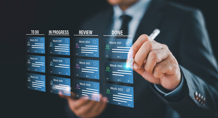 Agile project management, software integration development. Kanban or scrum methodology board...