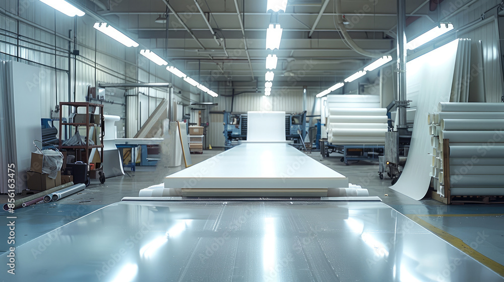 Poster Large scale printing operation. Generative AI.