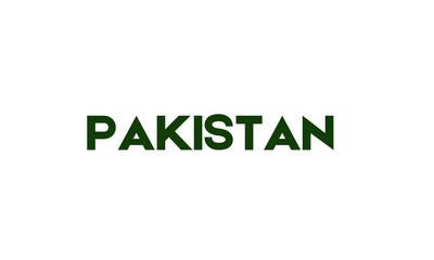 High-quality image of the word 'Pakistan' in bold green text on a clean white background. Ideal for patriotic projects, cultural themes, and educational purposes.