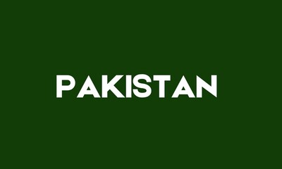 High-quality image of the word 'Pakistan' in bold white text on a clean green background. Ideal for patriotic projects, cultural themes, and educational purposes.
