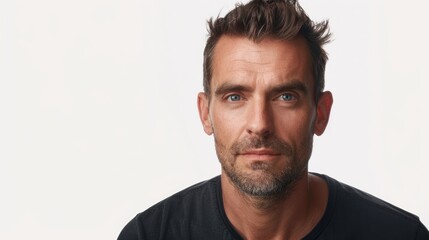 Obraz premium A captivating portrait of a man with a captivating gaze, capturing attention effortlessly. isolated white background