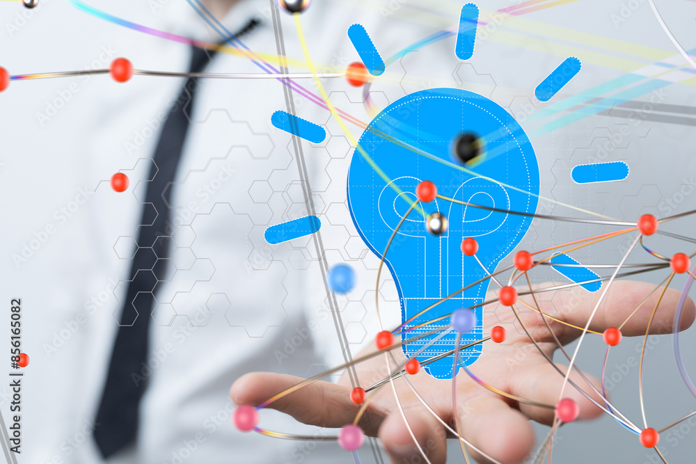 Poster Neural network 3D illustration. Big data and cybersecurity - 3d