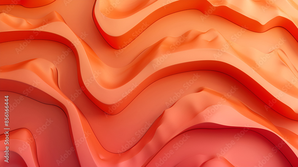 Poster 3d rendering of abstract background with smooth wavy lines in orange colors, background design green